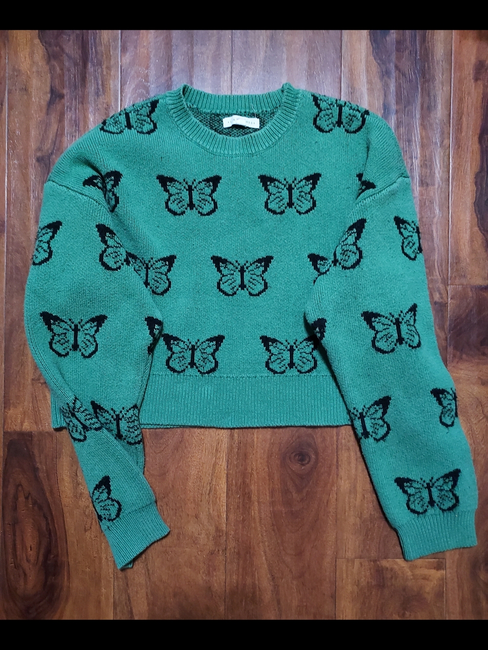 La Hearts Teal Green Crewneck Butterfly Knit Sweater